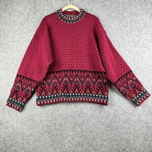 Vintage OSSI Skiwear Sweater Womens Med Floral Dot Wool Blend Knit Pullover 90s